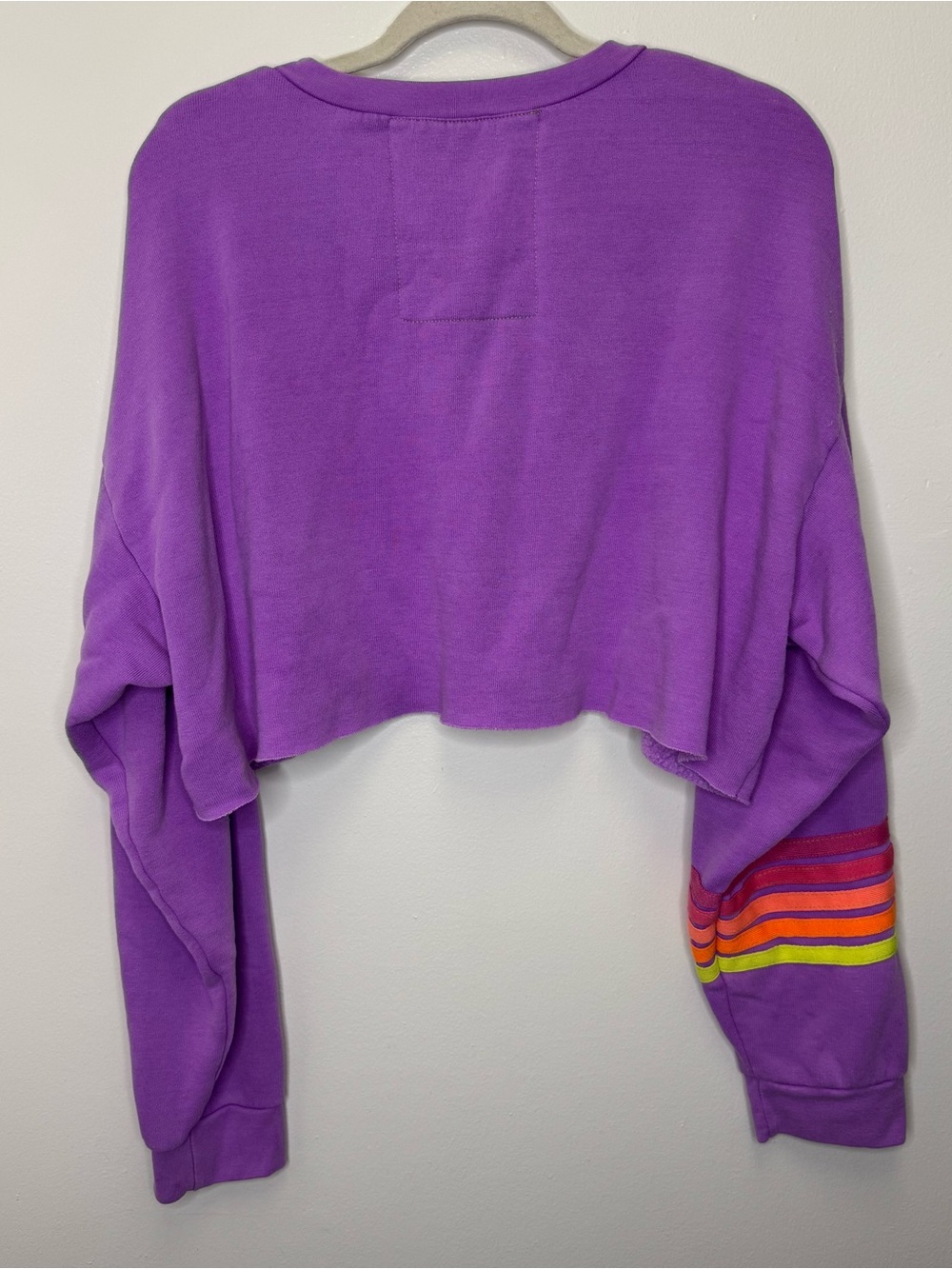 Aviator Nation Rugby Stitch Cropped Crewneck Sweatshirt Neon Purple Large - Picture 11 of 12